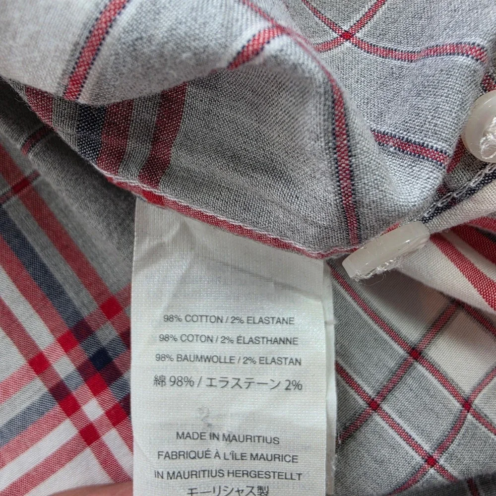 J. Crew Secret Wash Slim Fit Plaid Button Down Shirt Mens XL Grey Red Stretch